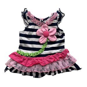 Rare Editions Girls Infant Baby Size 12 Months Dress Striped Floral Tulle Black